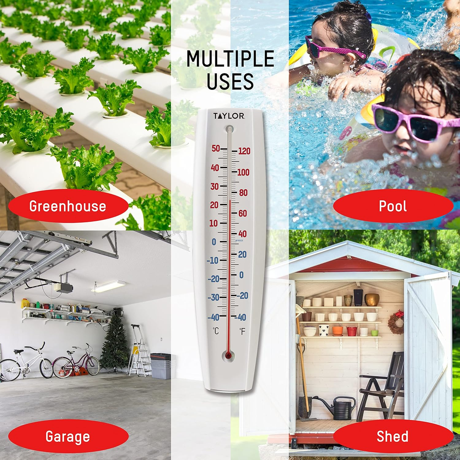 Taylor Indoor Outdoor Thermometer - Jumbo Number Wall Thermometer, Wireless Thermometer for Patio, Garden, or Nursery Area, 14.5-Inch, White image number 5