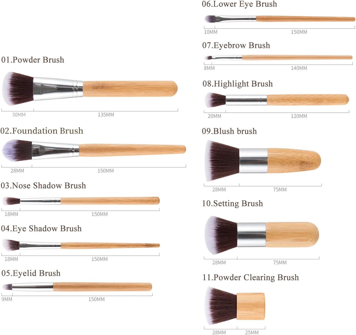 11 Pieces Make up Brushes, Make up Brush Set Bamboo Handle, Synthetic Cosmetics Brush Foundation Powder Blending Blush Concealers Eyeshadow Eyeliner Soft Makeup Brushes Kit with a Portable Bag image number 4