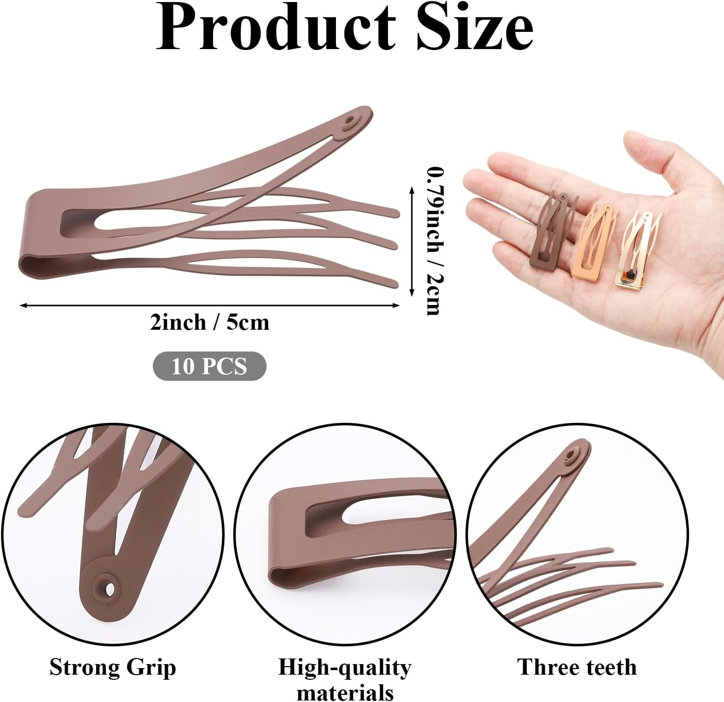 Etercycle 10 Pcs Double Grip Hair Clips, Metal Snap Hair Clips Hair Barrettes Women Hair Making Salon Supplies Hair Accessories (Brown) image number 6