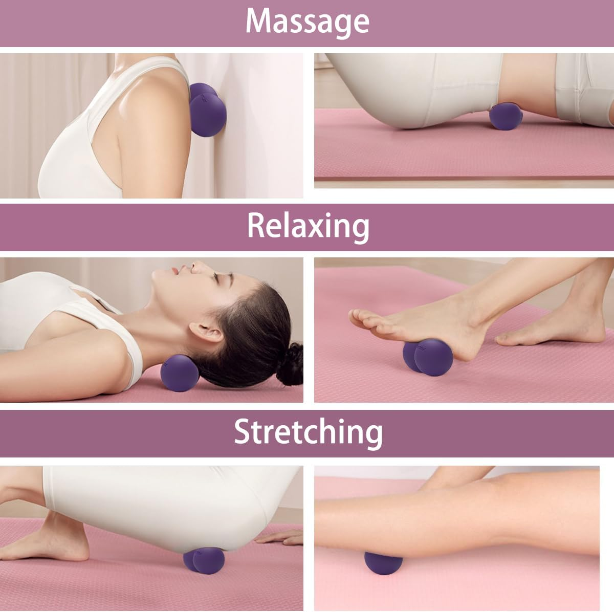 ANVICTOX Peanut Massage Ball, Double Lacrosse Ball for Sore Muscles,Myofascial Release Massager Ball for Deep-Tissue Massage Muscle Knots Yoga Therapy (Purple) image number 5