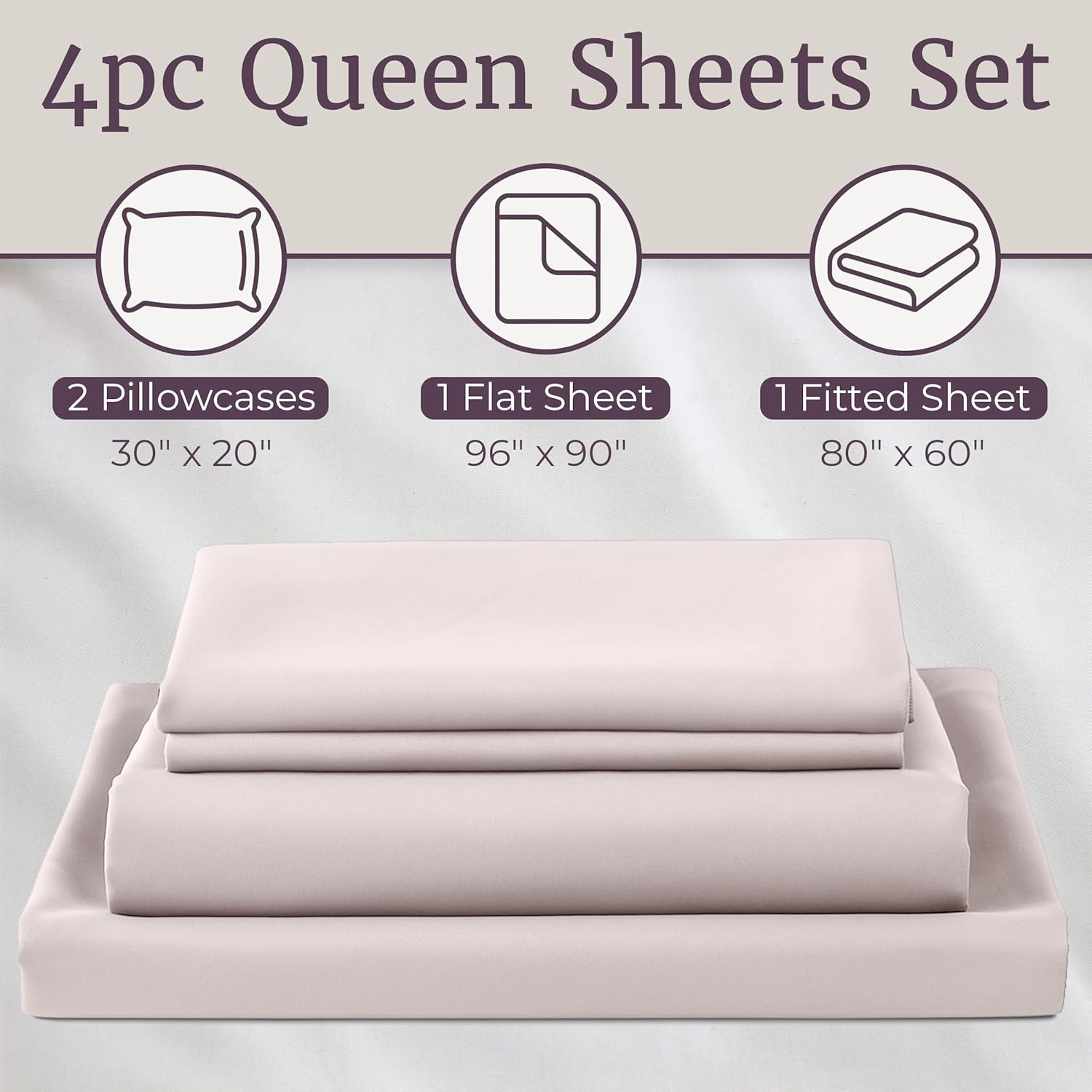 Brushed Microfiber Sheet Set- 4 Piece Bed Linens- Fitted & Flat Sheets, 2 Pillowcases- Wrinkle, Stain & Fade Resistant by Lavish Home (Queen, Beige) image number 2