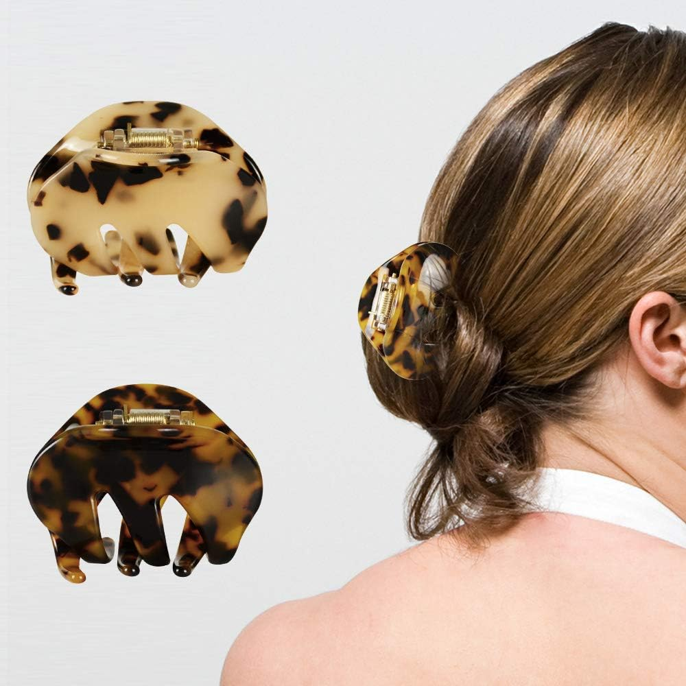 4 Pack 2.1 Inch Hair Claw Clips Tortoise Shell Cellulose Acetate Resin Hair Barrettes Medium French Design Hair Jaw Leopard Print Fashion Hair Styling Accessories for Women Girls image number 3