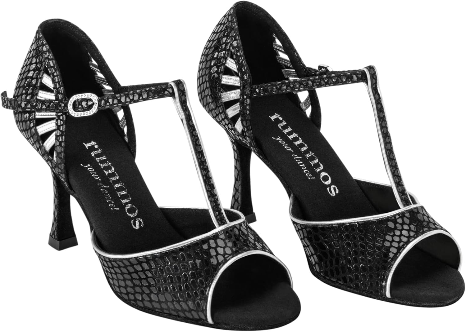 Rummos Valentina Women'S Dance Shoes - Leather Black/Silver - Medium (Normal) - 7 Cm Flare Heel - Made in Portugal, Black Silver image number 1