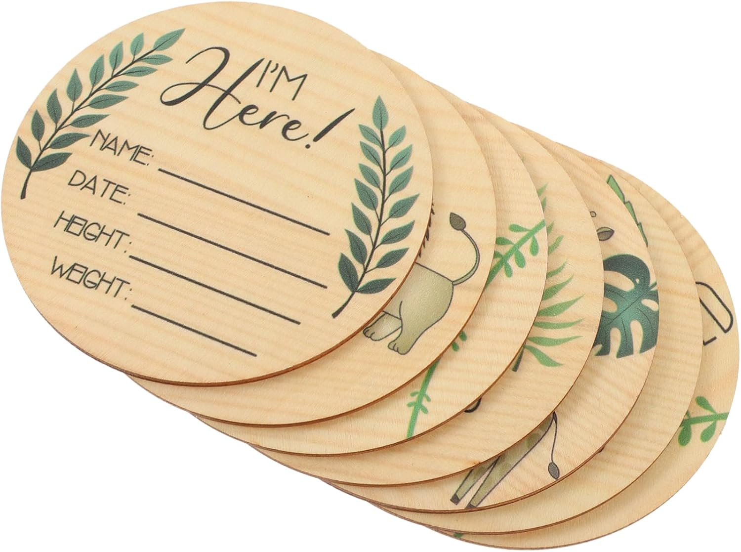 VANZACK 7Pcs Wooden Milestone Cards with Cute Animal Designs Lightweight Double Sided Newborn Announcement Signs for Monthly Photoshoot Props Suitable for Boys image number 1