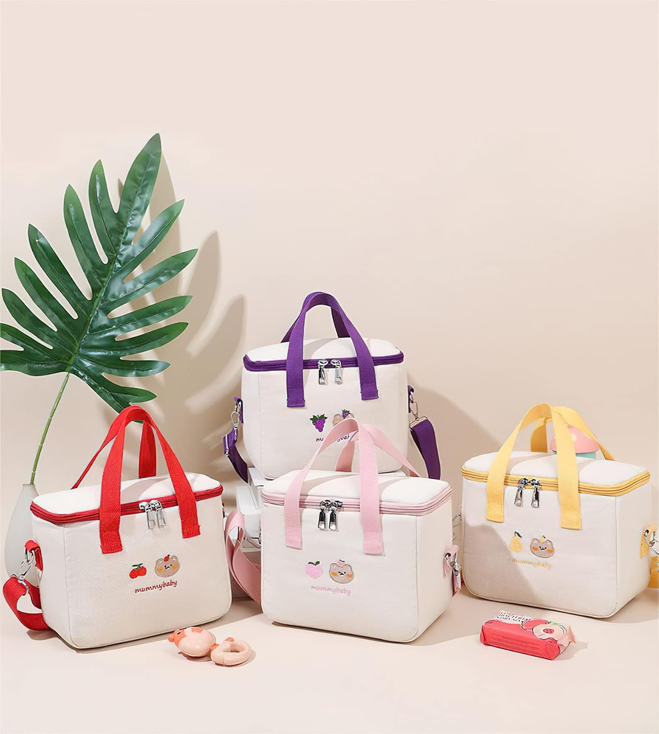 Laureltree Aesthetic Kawaii Cute Lunch Bag Box with Straps Insulated Waterproof Durable for Women Girls Kids Office School (Purple) - Pink image number 5