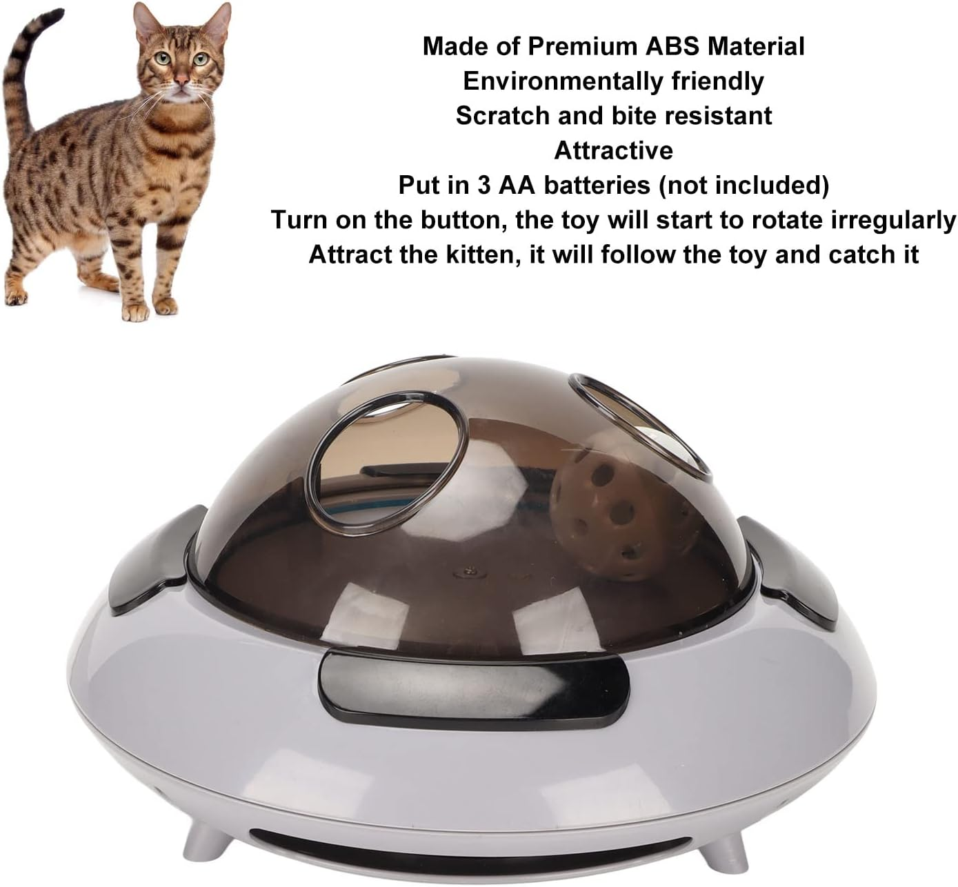 EVTSCAN Cat Electric Feather Toy, Flying Saucer Shape Interactive Funny Cat Toy, Low Noise Boredom Relief Kitten Toy, for Exercise Training image number 4