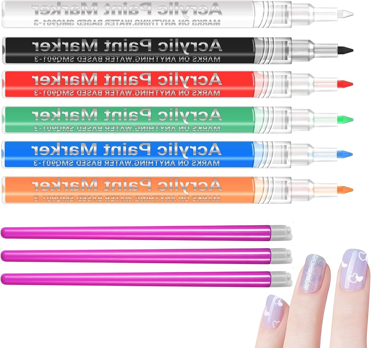 ZWWOGE 6 Colours Nail Art Graffiti Pen and 3 Nail Art Stamp Nail Polish Pen Fine Tips DIY Manicure Decoration Dotting Pen, Beauty Decorate Manicure Tools for Halloween Christmas image number 4