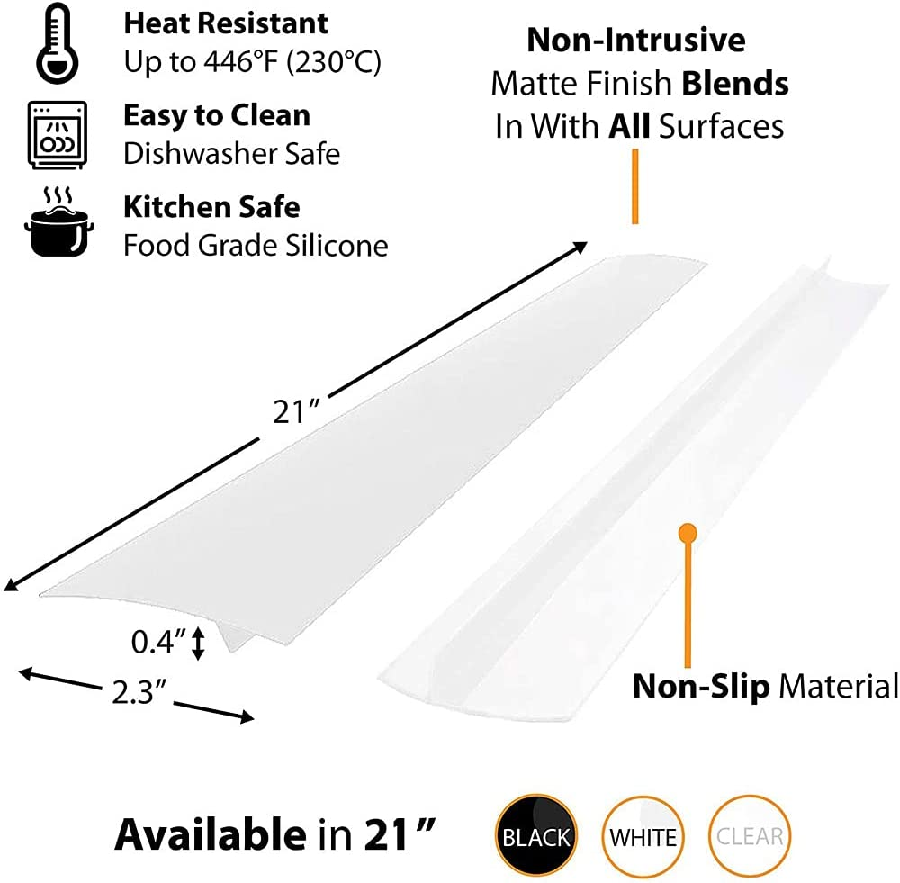 2PC Set Silicone Stove Gap Cover Guard Spill Seal Slit Home Garden Kitchen Accessories Kitchen Cooktop Counter Strip 21Inch (21 Inch, White) - White image number 5