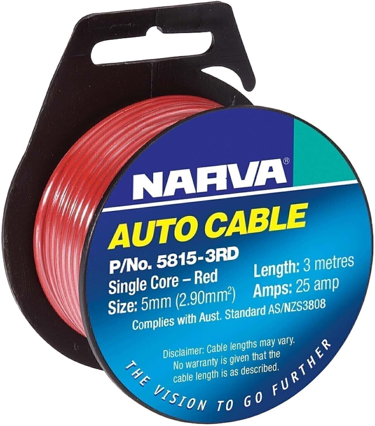 Narva 25 Amp Single Core Cable, Red, 3 Metre Length
