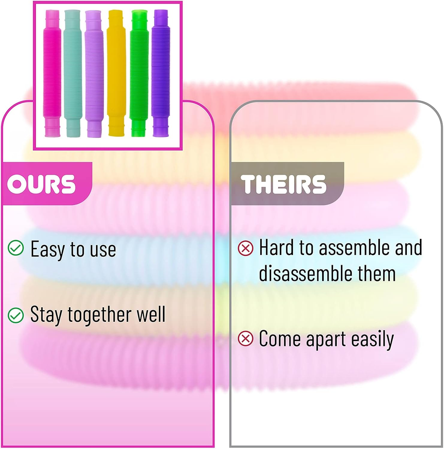 12 Pack Pop Tubes Sensory Toys with 6 Colors for Kids&Toddlers,Stress and Anxiety Relief Fidget Toy ,Imaginative Play & Fine Motor Skills Learning,Tons of Ways to Play,Connect, Stretch, Twist & Pop image number 4