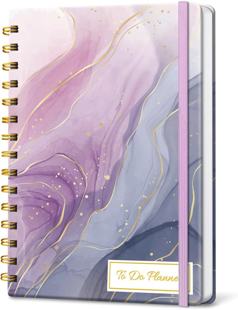 Daily Planner Undated to Boost Productivity, Undated to Do List Notebook, Spiral Appointment Book, Habit Tracker Journal, Goal Planner and Tracker to Hit Your Daily Goals(Purple Marble)