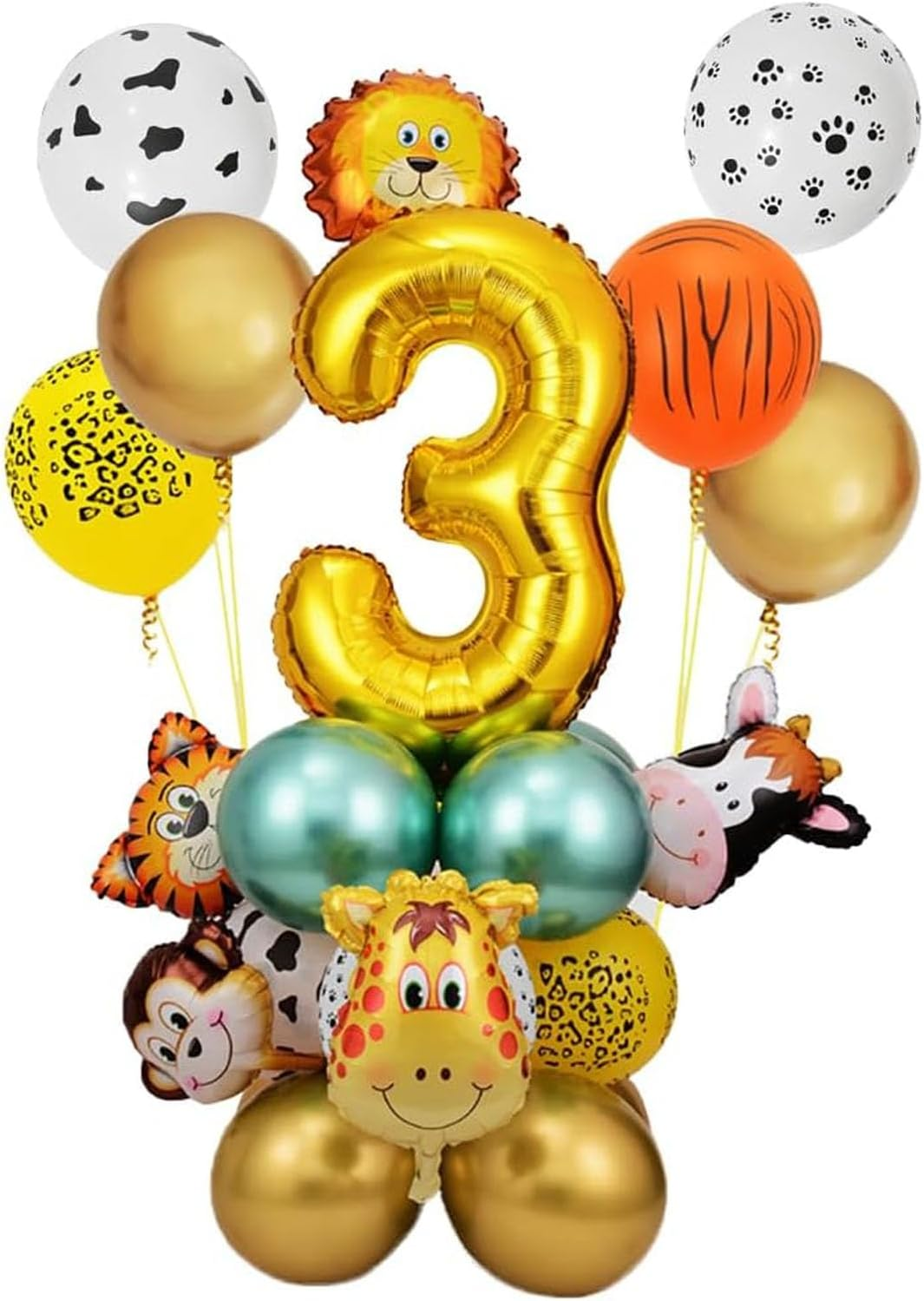 Jungle Safari Birthday Number Balloonsdecorations 32Inch Number 2 Balloons 24Pcs Gold Party Decorations Backdrop Animal Balloons for Birthday Party Supplies