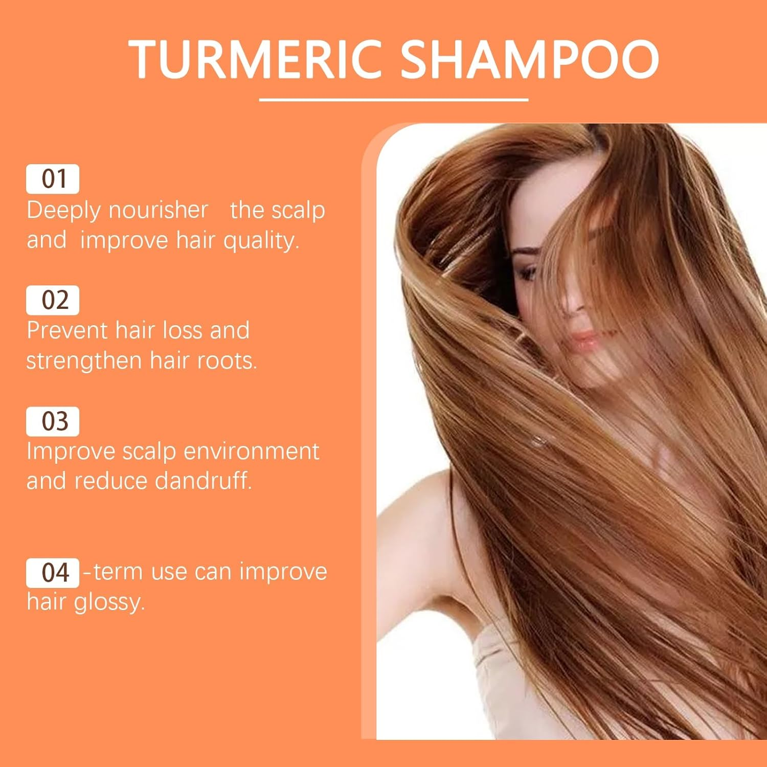 Turmeric Infused Hair Shampoo, Deep Nourishing Scalp & Hair Care Shampoo, Strengthens Hairs Strands & Enhances Hairs Elasticity, Improves Haired Texture & Glossy, Softens Haired Reduces Frizzy (1PCS) - 1Pcs image number 2