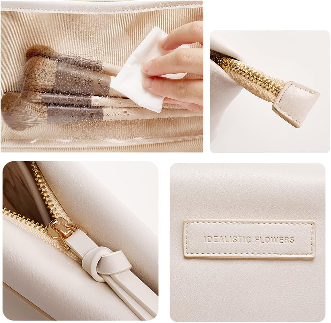 DDPOND Creamy Puffer Large Capacity Travel Cosmetic Bag for Women Skincare Care with Compartments White Makeup Bag (Black)