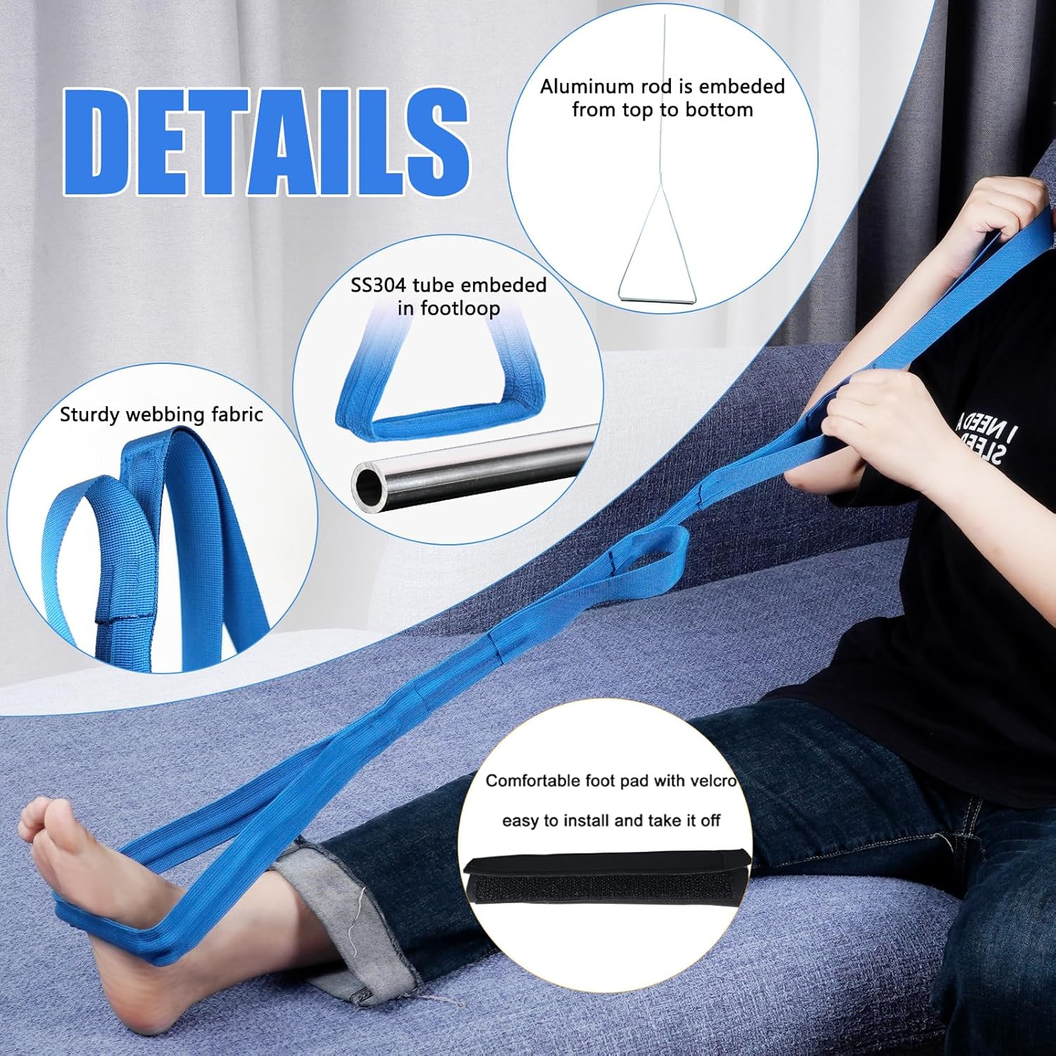 42&ldquo; Long Leg Lifter Assist,Large Rigid Foot Loop &Sturdy Multiple Handles for Limited Mobility, Knee, or Hip Replacement Surgery (Blue) - Gray image number 6