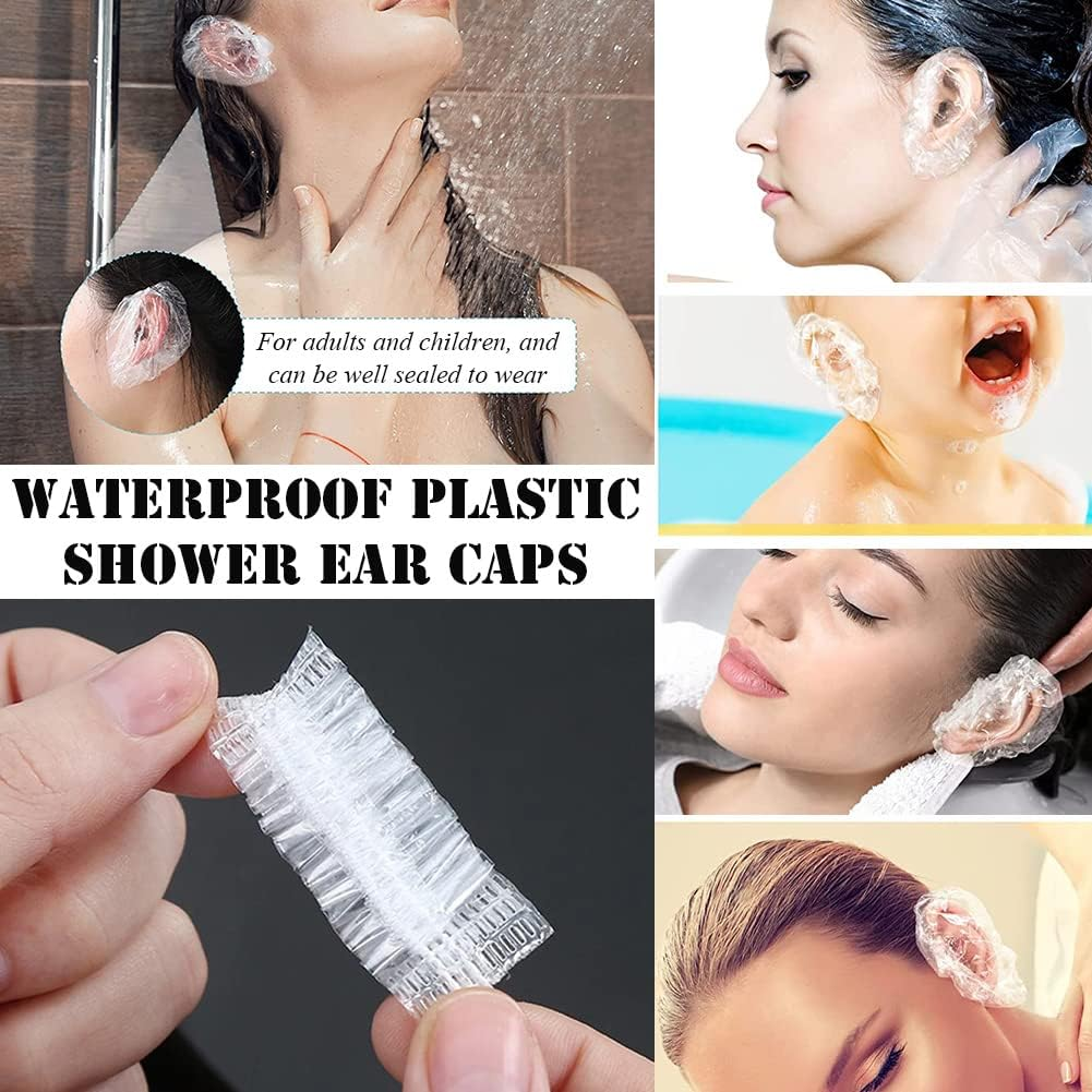 AKOAK 200 Pcs Disposable Plastic Ear Muffs Waterproof Ear Caps for Shower Ear Guards for Bath Accessories Hair Dye Shower Spa (Thick, Transparent) image number 5