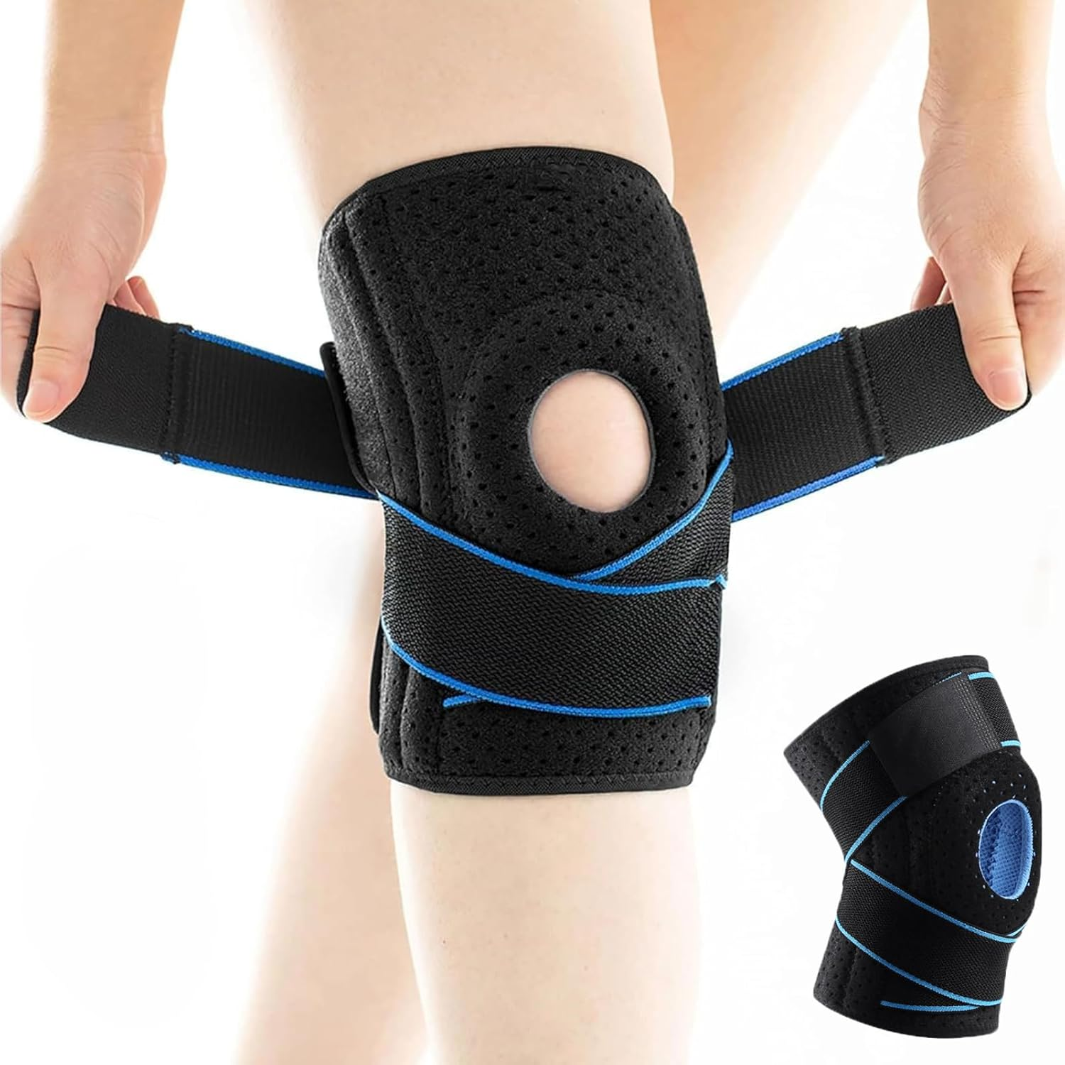 Unisex Adjustable Knee Brace with 4-Way Strap System & Open-Patella Stabilizer - Knee Support for Arthritis, Meniscus Tears, ACL Injuries, Sports Recovery & Workout Protection - Gray