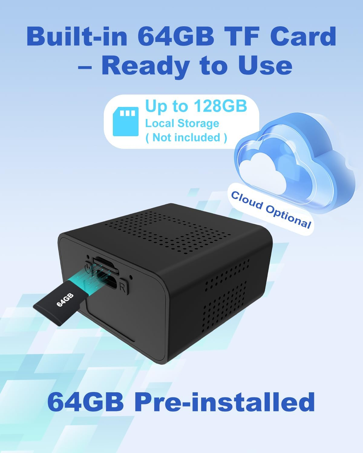 No Wifi Security Camera, Veralyxa 4K Spy Camera, Wifi/Hotspot/No Wifi Available, Built-In 64GB TF Card, Night Vision, Motion Detection, Mini Wireless Cameras for Home Indoor Outdoor Security(Black) image number 1