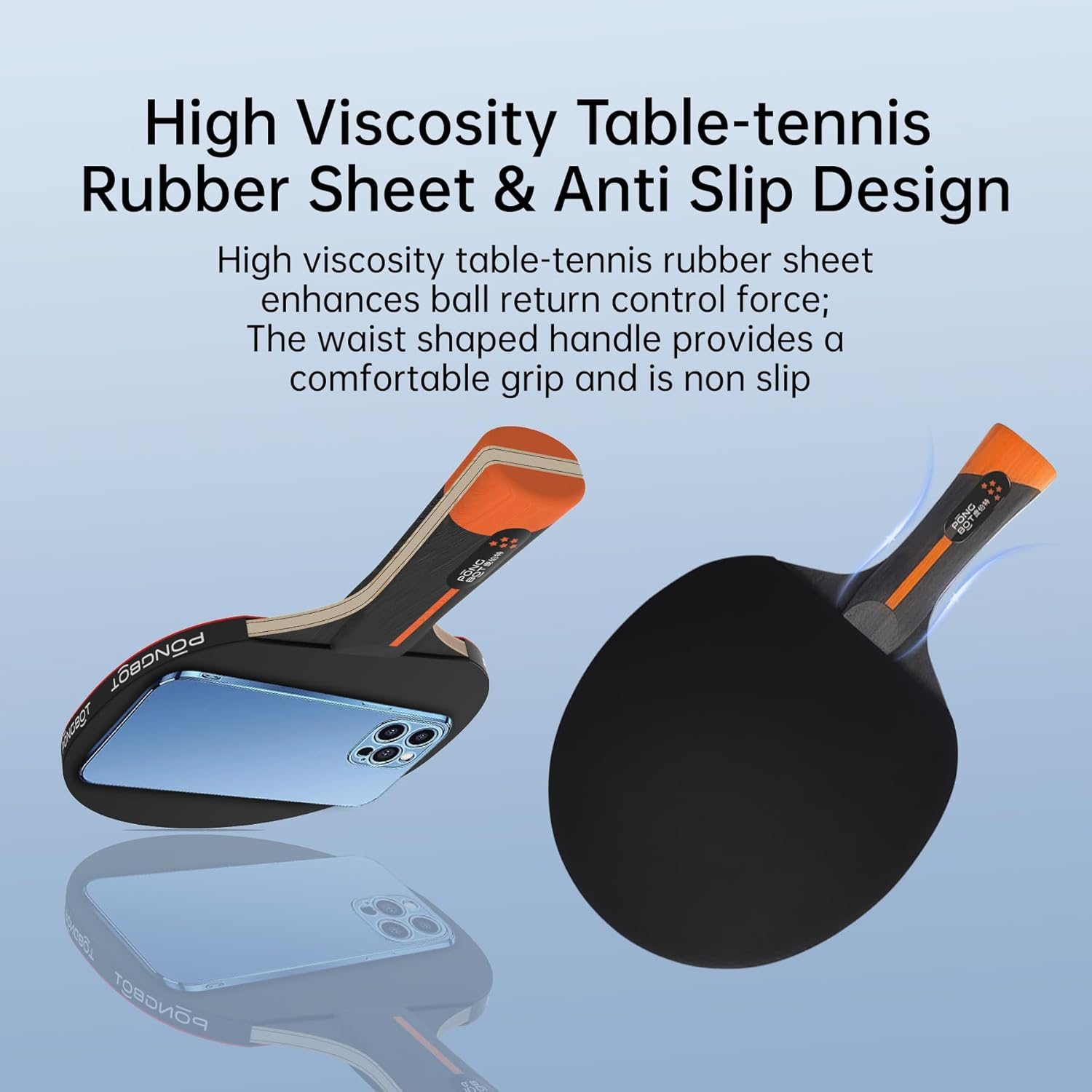 PONGBOT Five-Star Ping Pong Paddle, Professional Level Table Tennis Racket with Hard Case, Carbon Fiber, 7-Ply Blade, Premium Rubber, for Competitive Tournaments and Serious Players image number 5