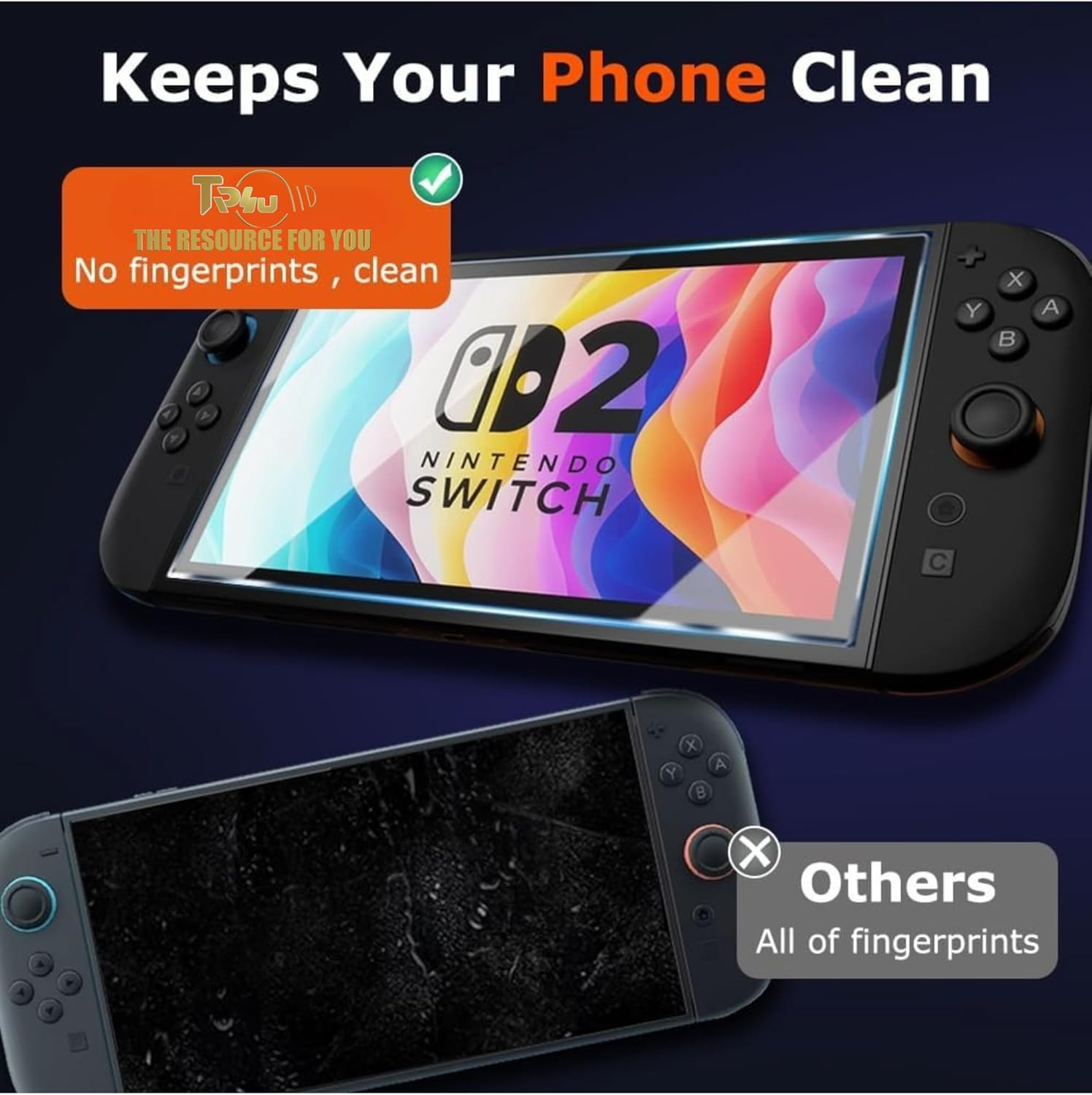 TR4U 2 in 1 Nintendo Switch 2 Screen Protector (2 PACK) - anti Fingerprint - Easy Installation - 9H Hardness Tempered Glass - Premium Shatterproof HD Clear - Screen Protector for Nintendo Switch 2 8"(2025) image number 3