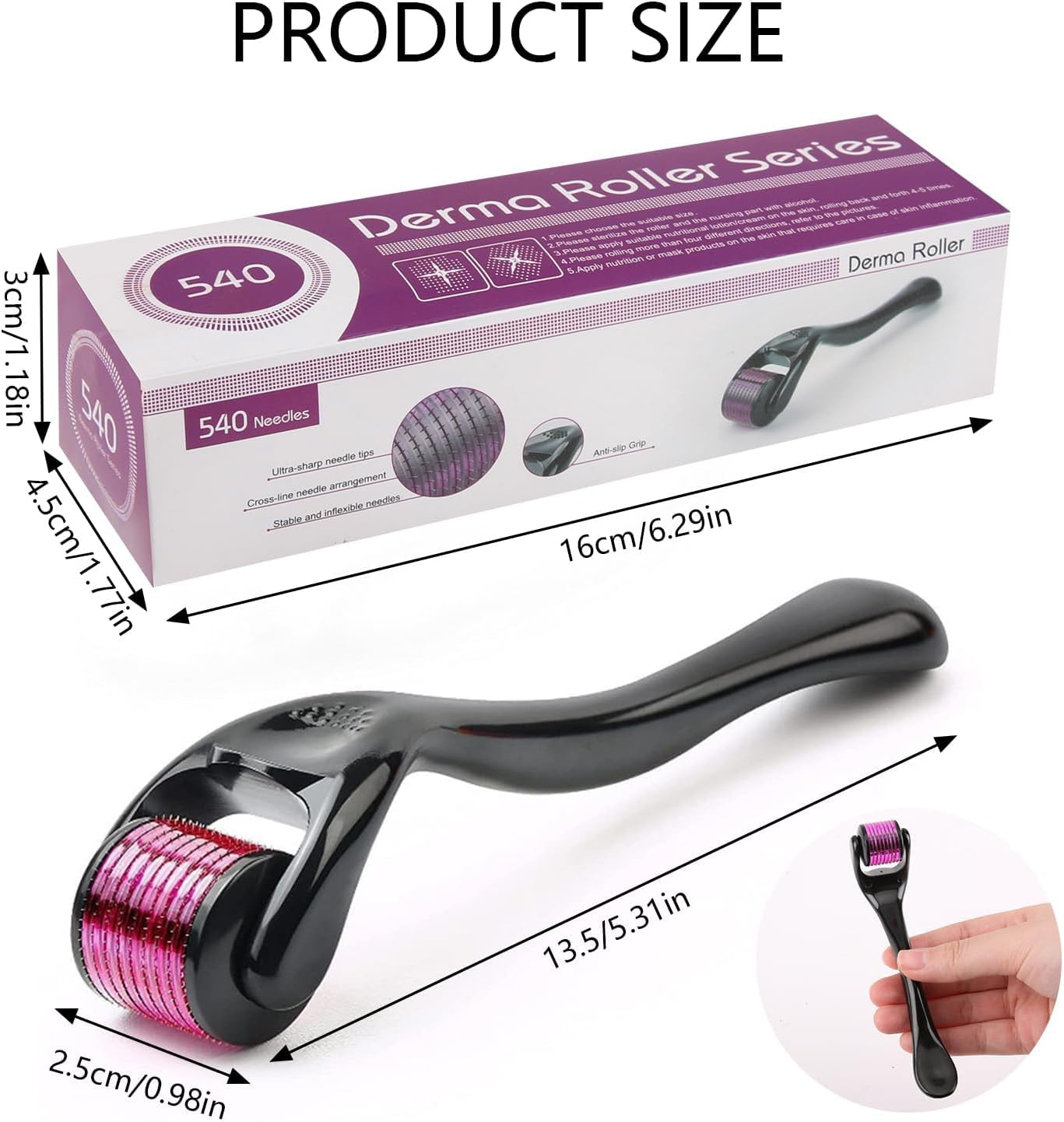 0.5Mm Derma Roller for Skin Hair Care, 540 Titanium Microneedles for Enhances Skin Texture Reduces Fine Line Acne Scars and Promote Healthy Hair Growth for All Skin Types and Home Skincare Treatments image number 6