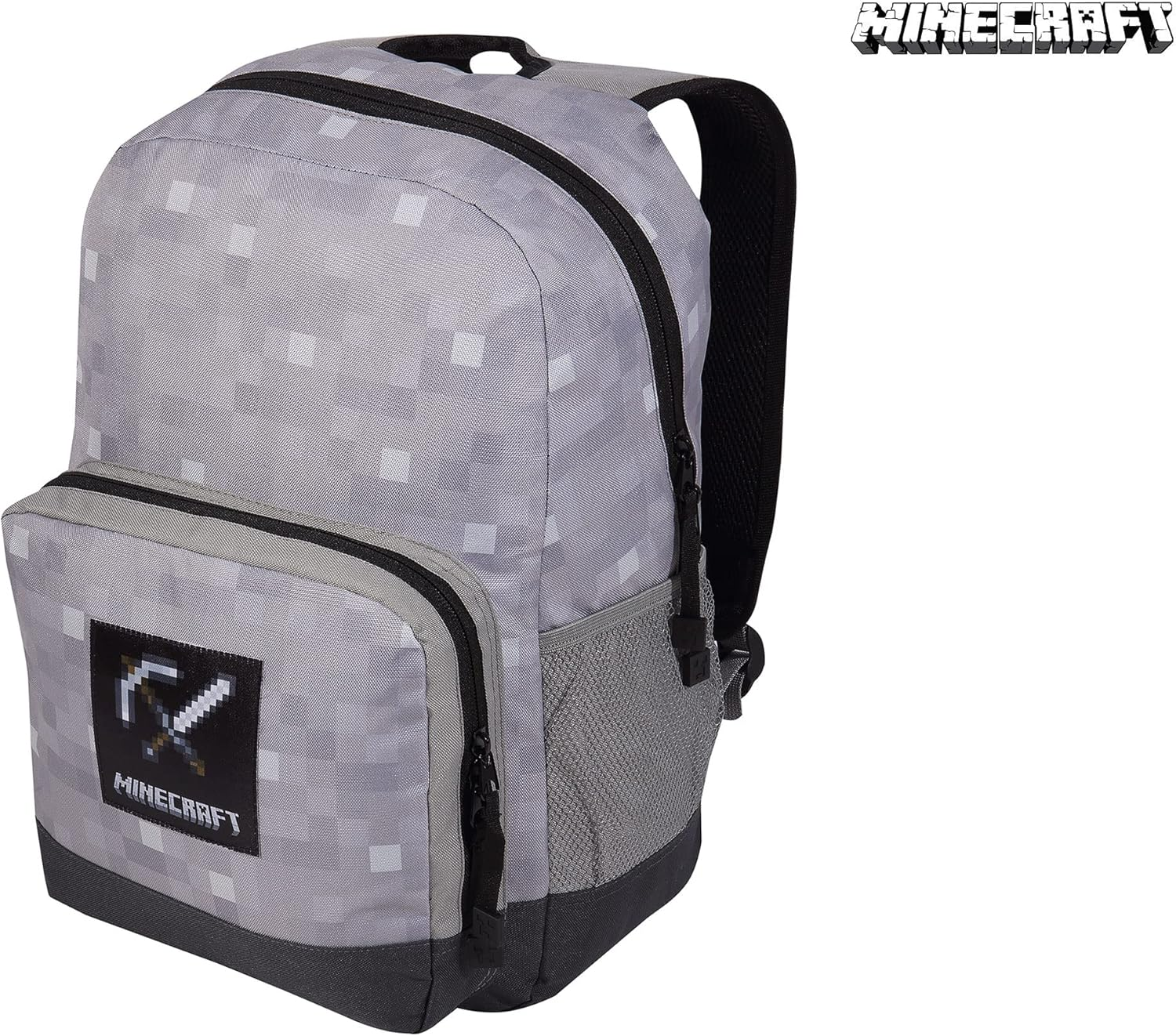 Minecraft Tools Badge Backpack, Kids, One Size, Black/Heather Grey, Official Merchandise, Black/Heather Grey, One Size image number 3