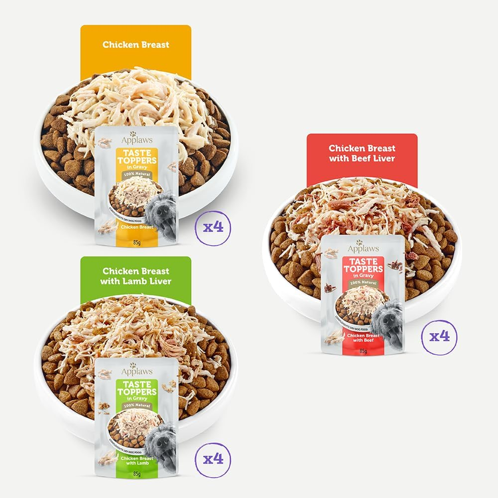 Applaws Taste Toppers 100% Natural Wet Dog Food Chicken Gravy Selection 85G Pouches (Pack of 12), Limited Ingredients Pet Food