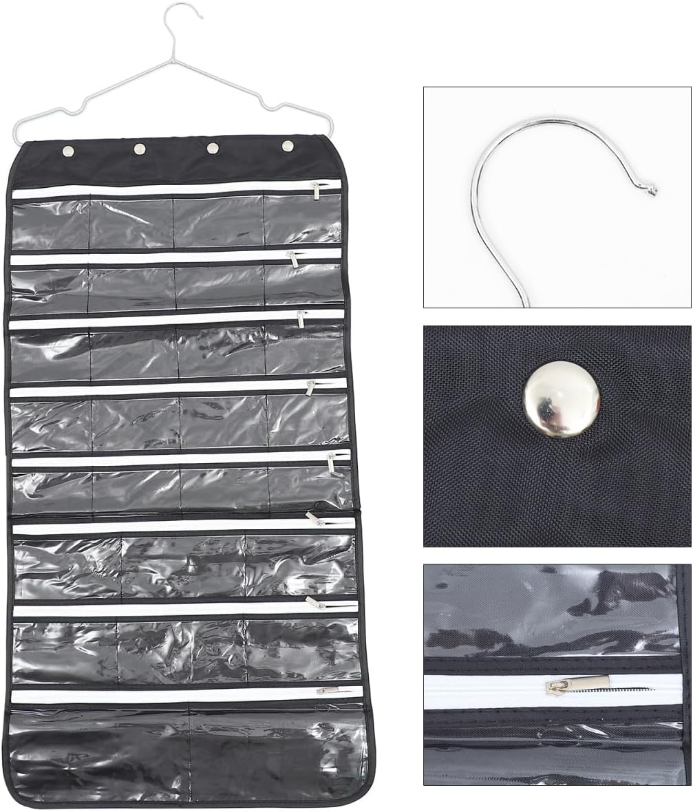 ULTECHNOVO Jewellery Organiser 56 Pockets: Jewelry Hanging Pouch Organizer for Necklaces Bracelets Earrings Accessories Sundries Storage Bag for Travel Home Closet - 1Pcs image number 4