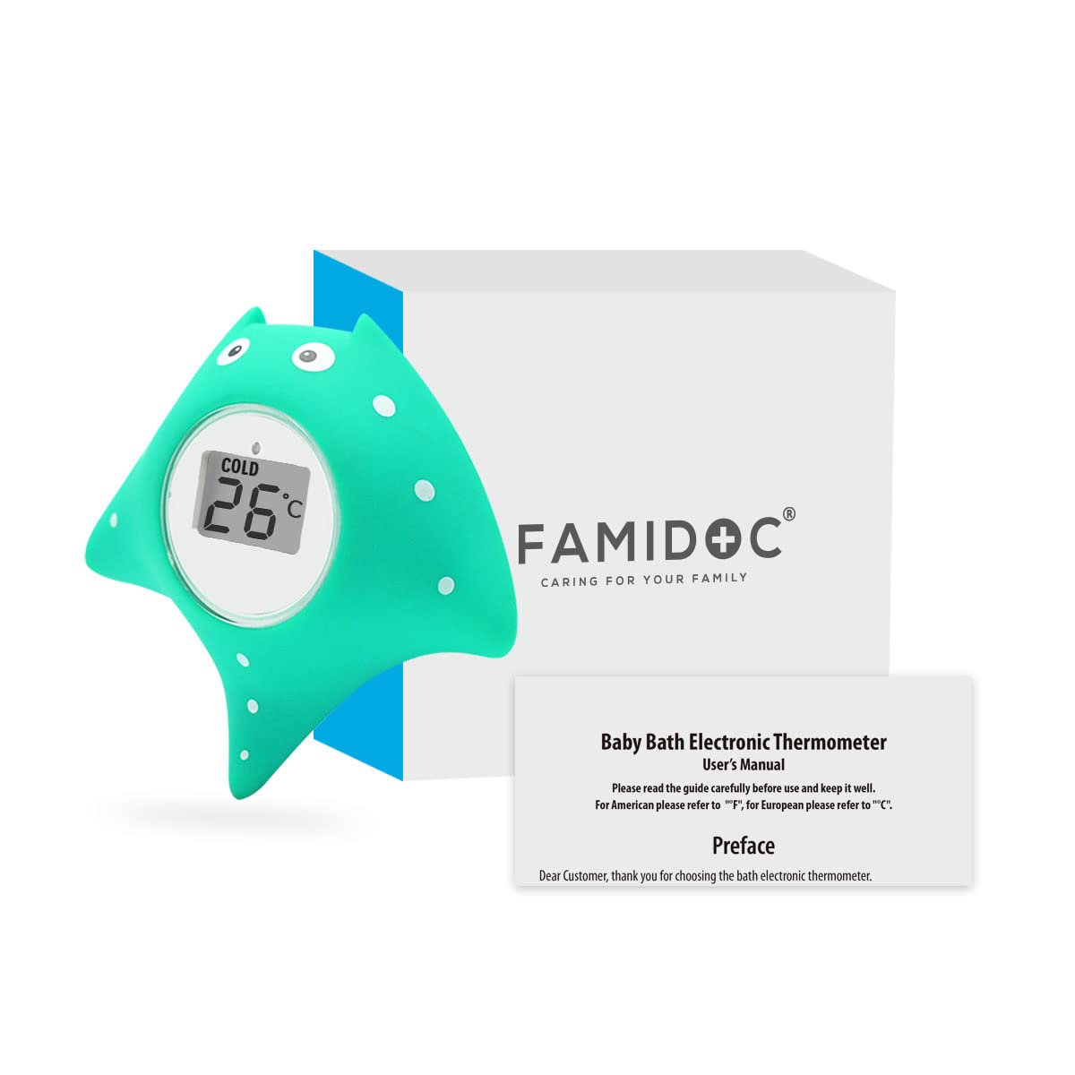 Famidoc Baby Bath Thermometer with Room Thermometer, Floating Toy, LCD Display, BPA Free, Green, Reusable, Indoor Use, 32-122&deg;F, 5 Sec Update, High/Low Temp Alarm image number 2