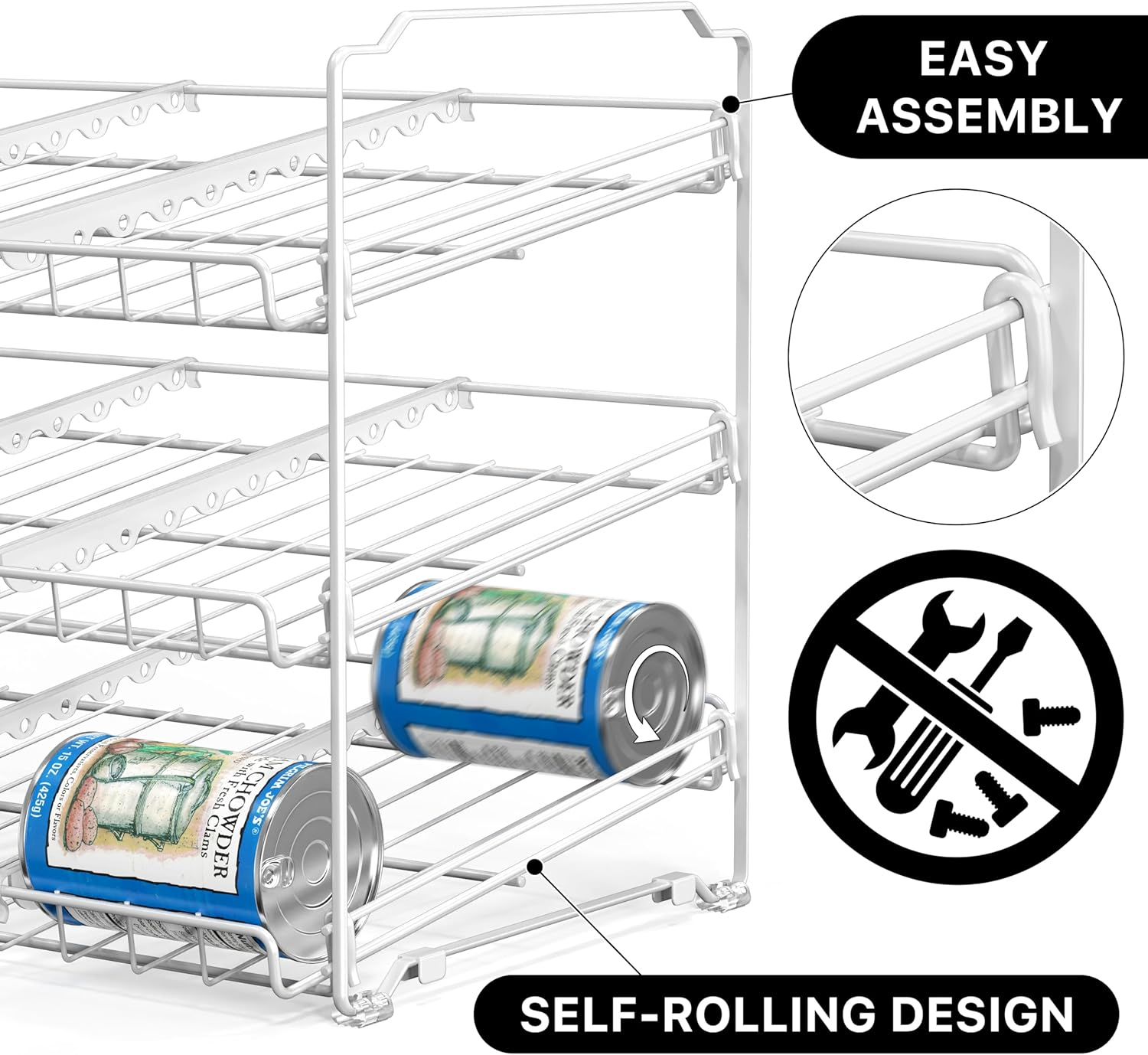 Simple Houseware Stackable 3 Tier Can Rack Organiser for Kitchen and Pantry Organization, White image number 3