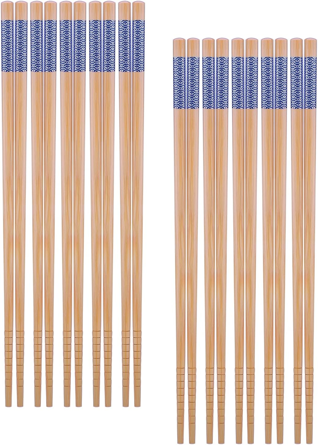 Antner 10 Pairs Natural Bamboo Chopsticks Japanese Style Reusable Chop Sticks, Dishwasher Safe Chopstick Set, 8.8 Inch/22.5Cm