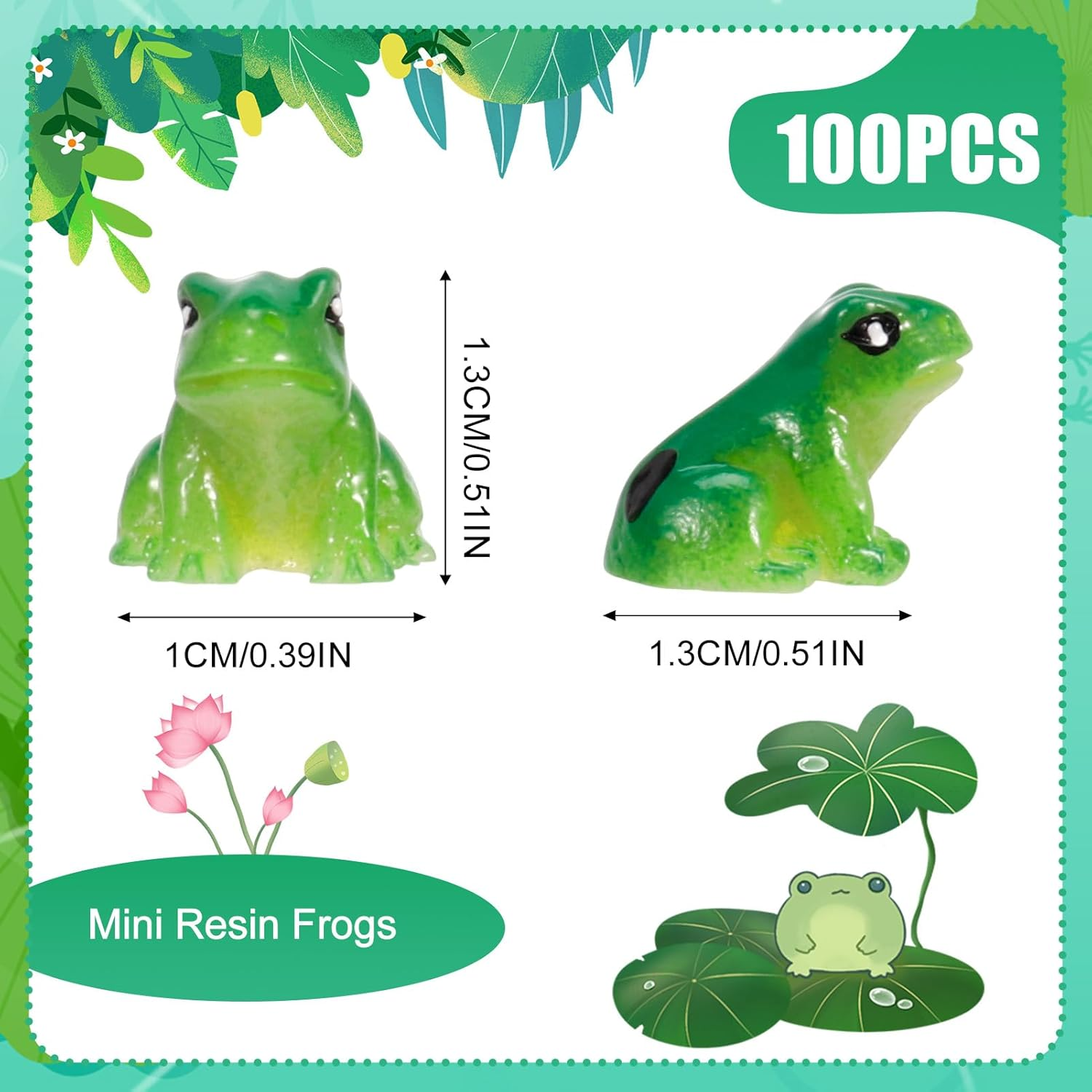 GGSTDDUP 100 Pcs Mini Resin Frogs, Cute Green Frog Tiny Frogs Mini Frogs Figurines Miniature Frogs Animals Figurines Ornament for DIY Crafts Landscape Aquarium Dollhouse Fairy Garden Decor Potted