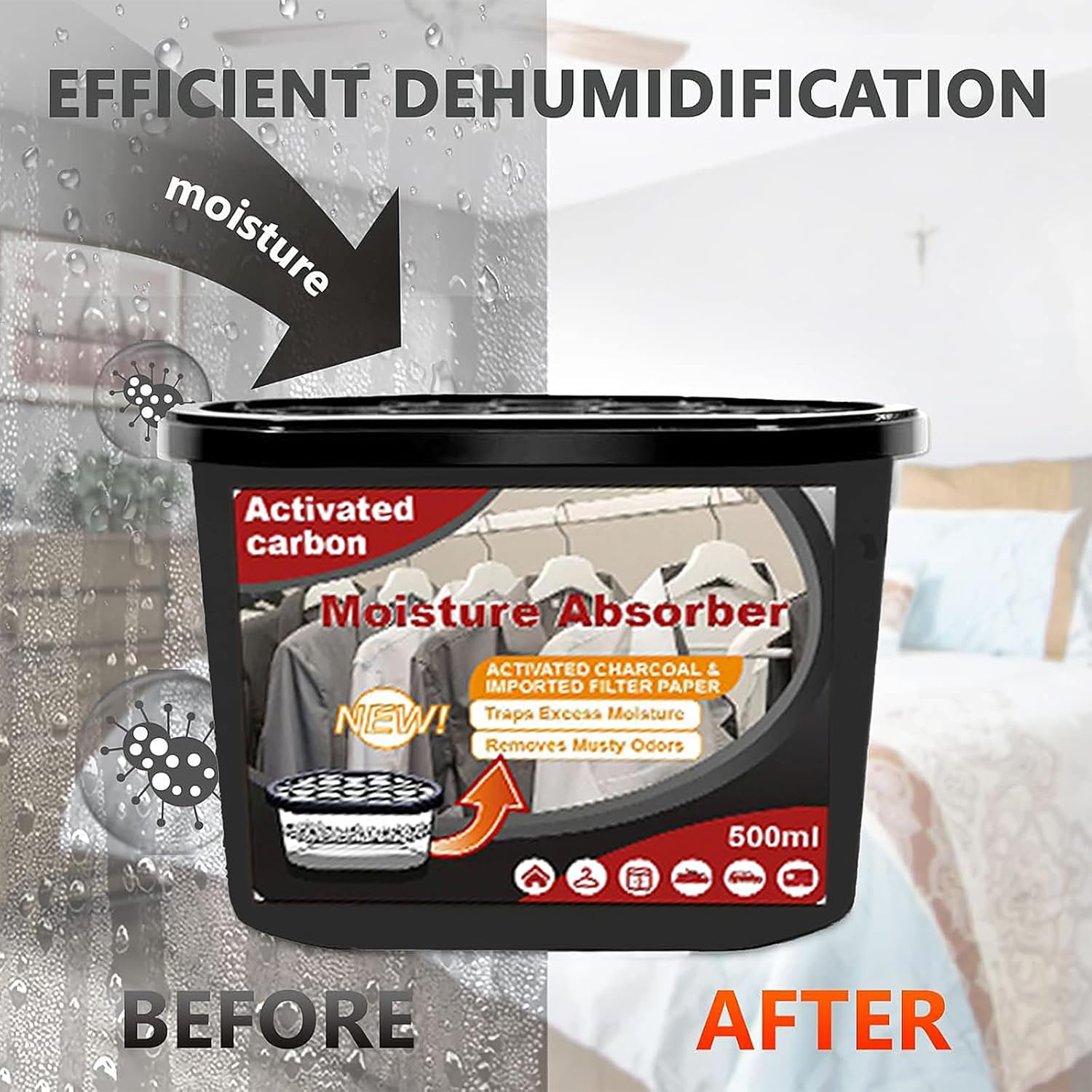 8 Pack Moisture Absorbers Boxes, Portable Humidity Absorber for Bathroom, Closet, Car, Dehumidifier with Activated Carbonfor image number 5