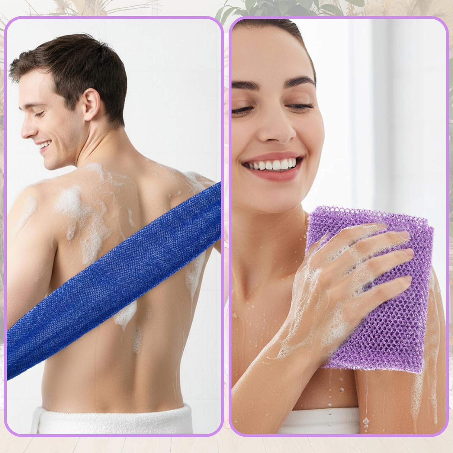 MBAIYO 3 Pieces African Net Sponge with Handles, Authentic African Exfoliating Net Sponge Back Scrubber for Shower, Body Wash Nets Sponges for Bath image number 3