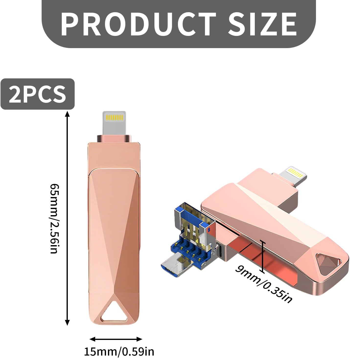 2 Pcs Memory Phone Photo Stick,4-In-1 Iphone Flash Drive, 2TB Photo Stick for Backup,High Speed USB Stick,Usb Flash Drive,For Iphone/Pc/Ipad/More Devices(Black+Pink) image number 5