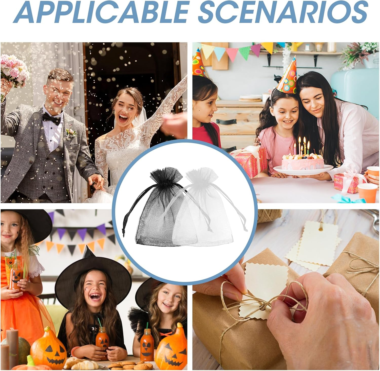 100 Pcs Organza Jewelry Bags Drawstring (Black & White) 2.8 X 3.5 Inch, Elegant Gift Bags for Wedding Favors, Jewelry, and Small Gifts, Premium Mesh Mini Bags for Special Occasions and Keepsakes image number 5