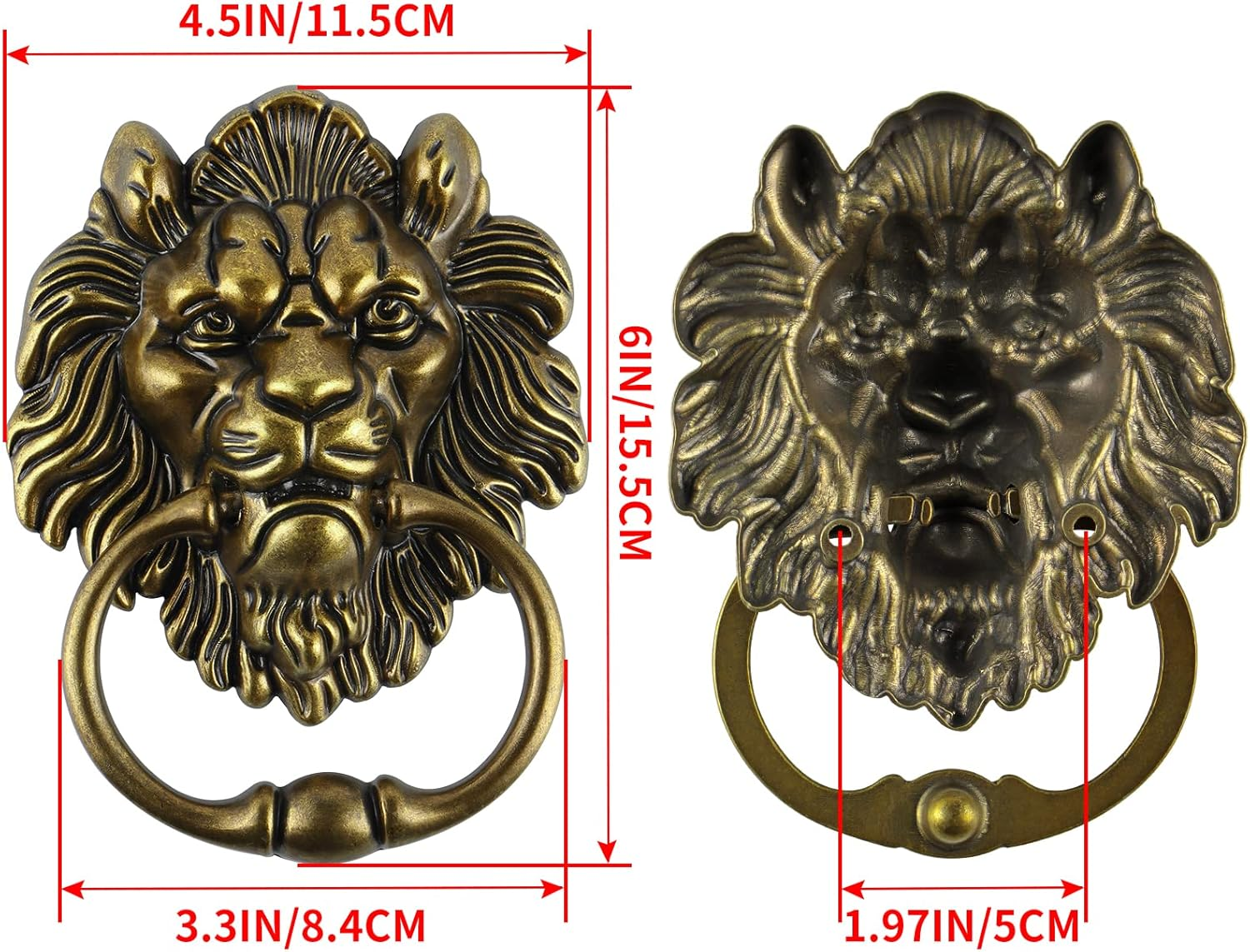 MOLIGOU Lion Head Door Knocker, 6 Inch Decorative Front Door Knocker, Antique Lion Door Ring Pull Handle (Antique Bronze) - Silver image number 4