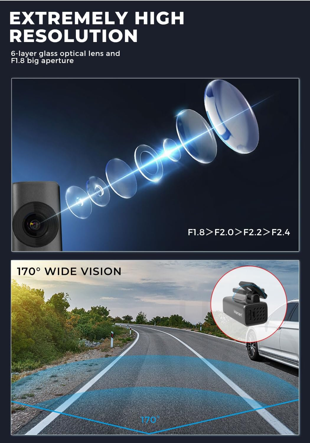 Manan Dash Camera 4K Wifi UHD Front Car Recorder Voice Control Night Vision 64G image number 2