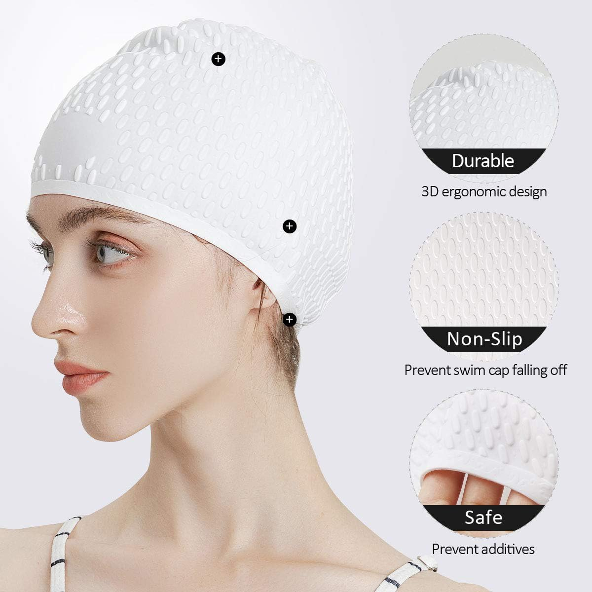 Kvadouly Premium Silicone Swimming Cap - Comfortable Fit for All Hair Types, Includes Ear & Nose Protection image number 3