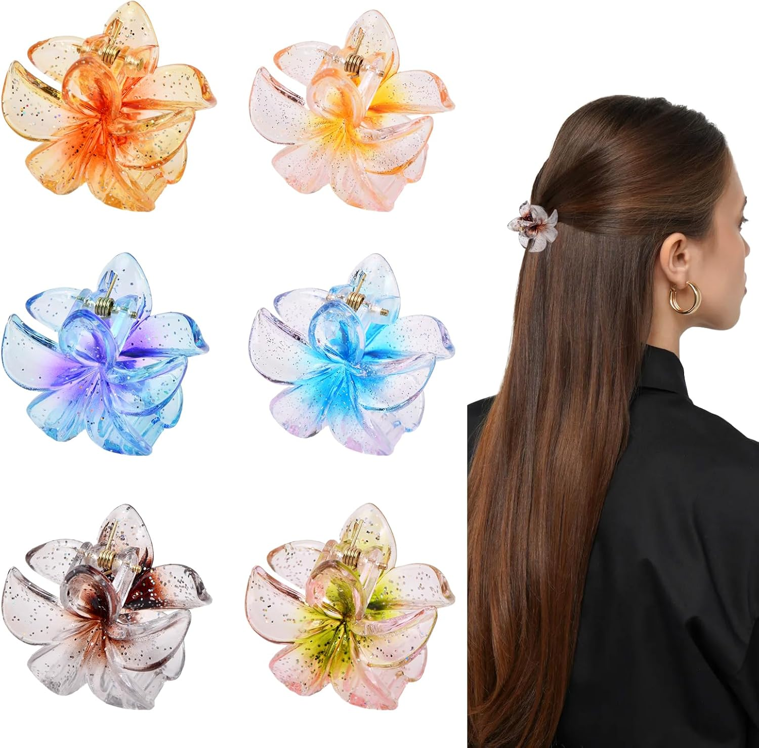 Dewocke Pack of 6 Flower Hair Clips, Non-Slip Hair Clips, Cute Hair Clips, Women Girls Hair Styling Accessories for Women, Thick Thin Hair, Everyday Party, Wedding and Beach Party, Pool, Holiday image number 1