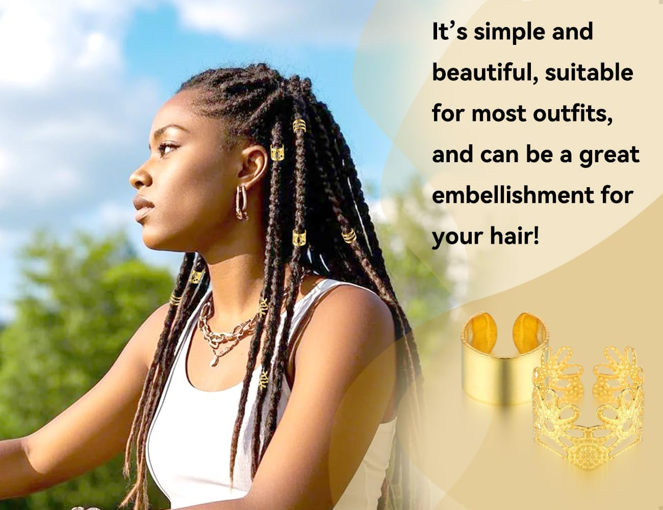 Emezddo Pack of 50 Dreadlocks, Adjustable Metal Cuffs, Hair Accessories, Hair Spiral Clips, Braid Accessories, Used for Men, Women, Girls and Boys (Gold) image number 2