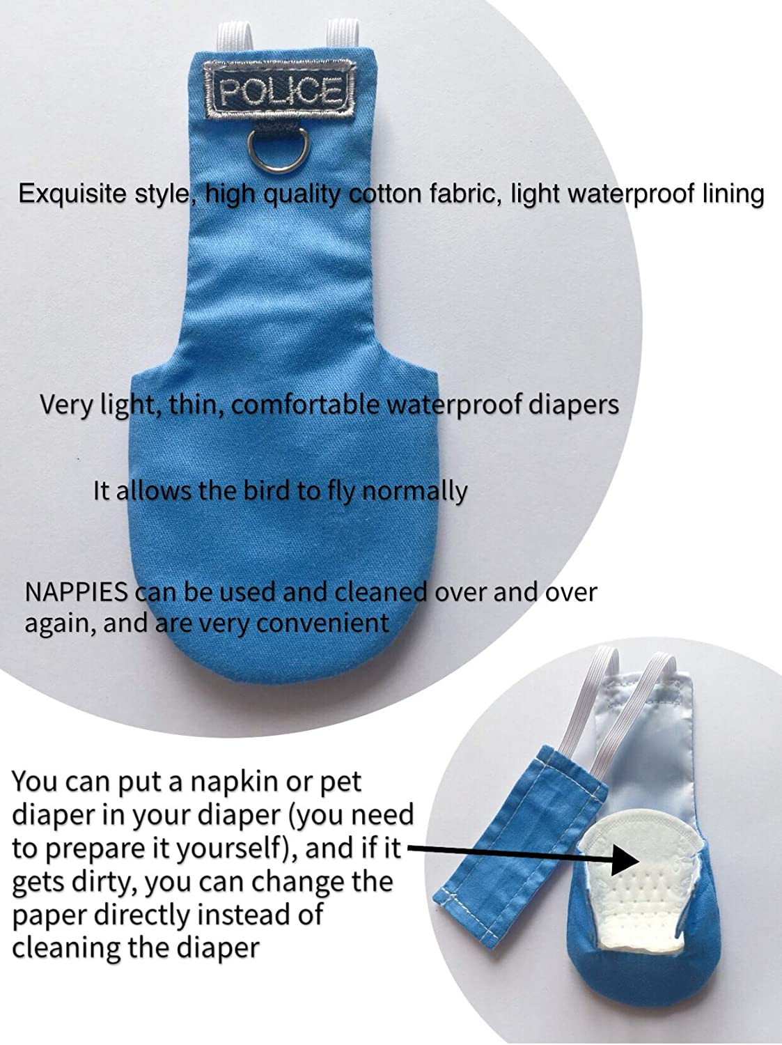 Poli(L) Bird Flight Suits & Diapers - Reusable, Waterproof Pet Bird Supplies image number 5