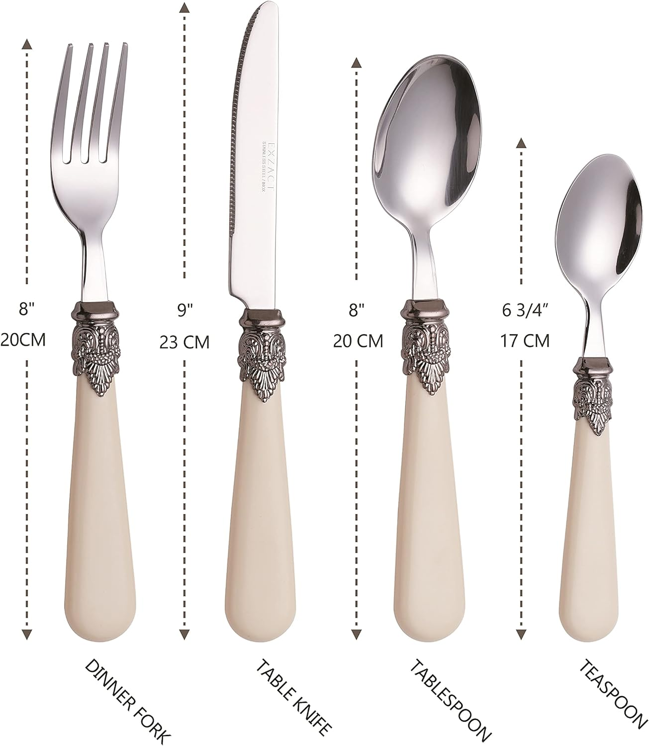 Exzact Vintage Cutlery Set 24Pcs Antique Cream Handles/Flatware Stainless Steel with Ivory Coloured Detailed Handles, Traditional Elegant Vintage/Antique Style image number 5
