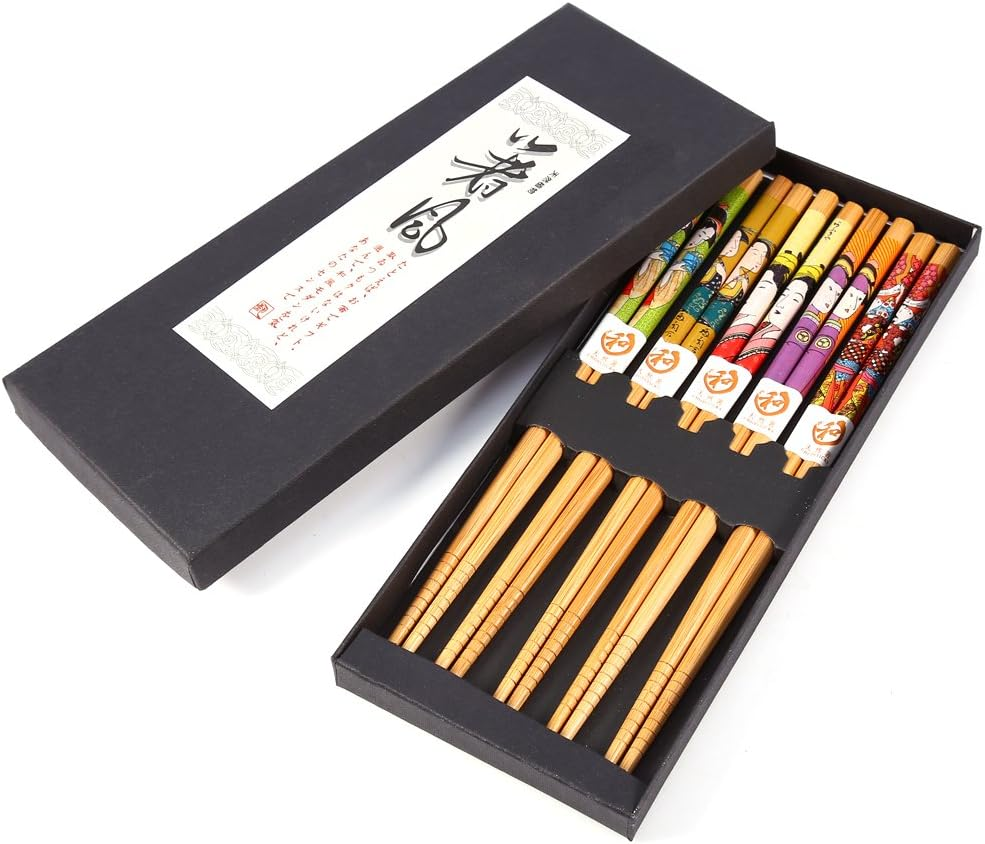 5 Pairs Bamboo Wooden Chopsticks Japanese Style Reusable Chopsticks Box Chop Sticks Set for Kitchen Dinner image number 1