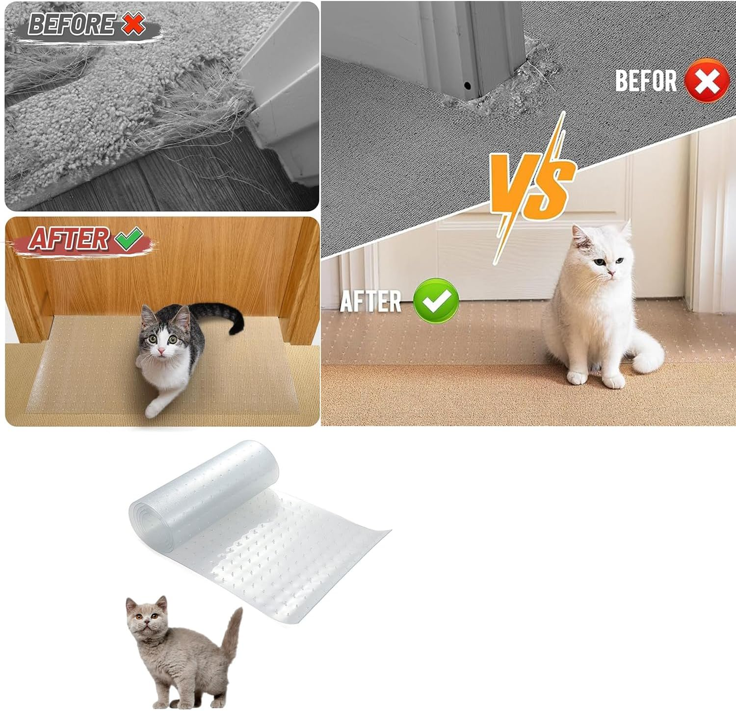 WEZCHUGHAOL 3.6Ftcarpet Protector for Pets-Cat Carpet Protector for Doorway, DIY Anti-Slip anti Scratch under Door Cat Scratch Protector Mat,Easy to Cut Clear PVC Carpet Scratch Stopper image number 2