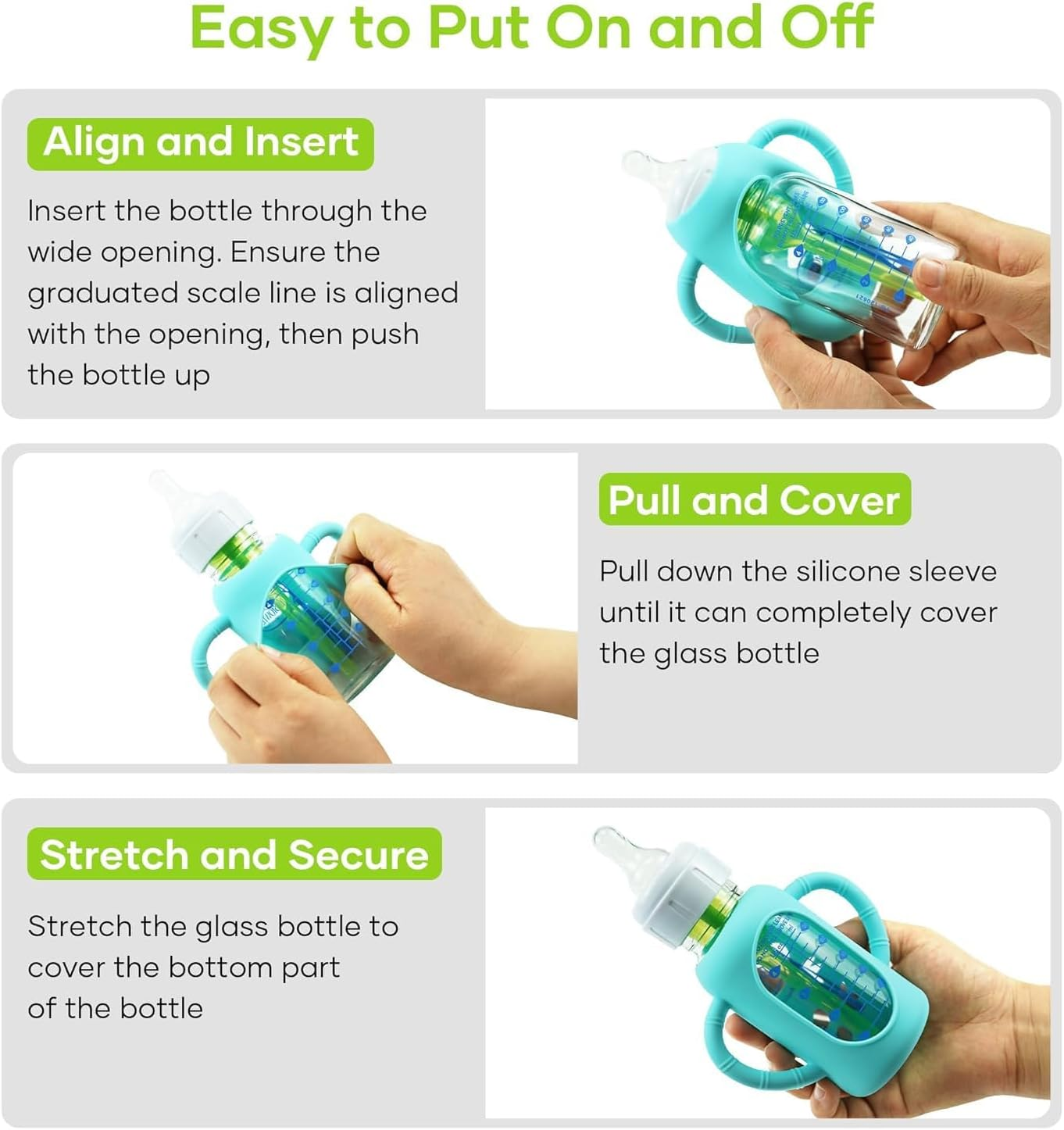 4 Pack Silicone Sleeves for Dr. Brown'S Glass Bottles 4OZ - anti Breakage Baby Bottle Holder, Compatible with Dr. Brown'S Glass Bottles for Babies (4OZ with Handle)