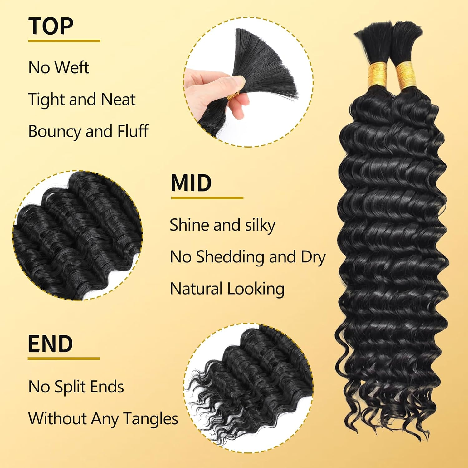 LPARMJIT Deep Wave Bulk Hair for Braiding, 18 Inches, 2 Bundles/Pack, No Weft for Braiding, Wavy Synthetic Braiding Hair Extensions for Boho Braids image number 7