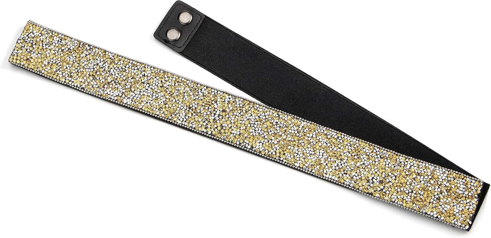 Yooai Rhinestone Elastic PU Leather Belt Shiny Crystal Stretch Waist Belt Wide Waist Band for Women Dress image number 1