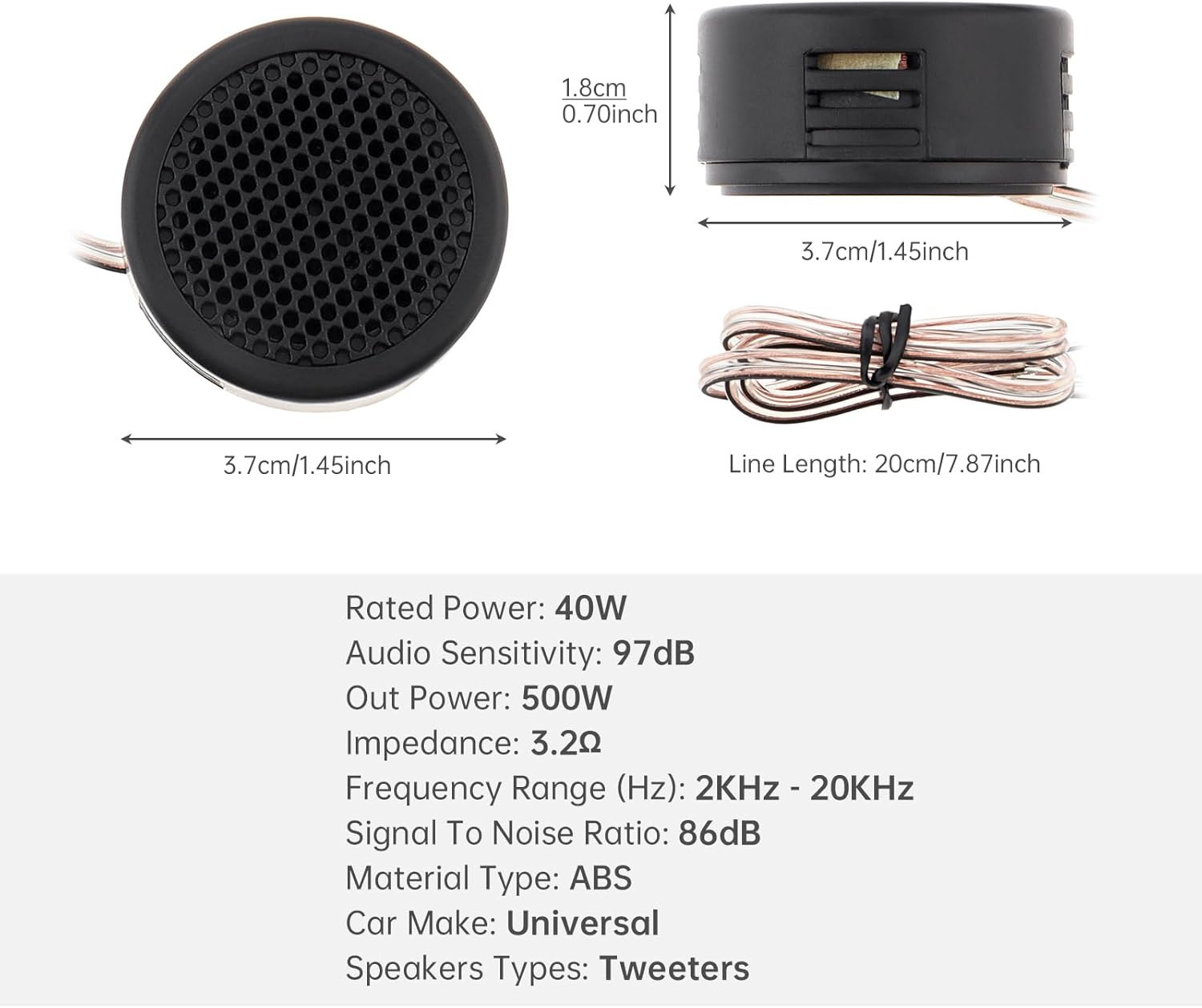 Car Tweeters, 4Pcs 500W High Efficiency Mini Dome Tweeter Speakers for Car Audio System image number 3