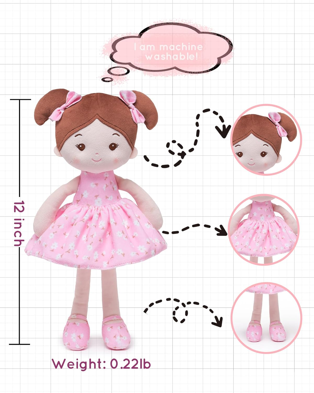 Leyadoll Soft Baby Doll Toys (12''), My First Baby Rag Doll for 1 Year-Old Girl Birthday, Leya Doll Christmas Plush Toys for Toddler Kids Infants -Florabelle-Pink image number 3